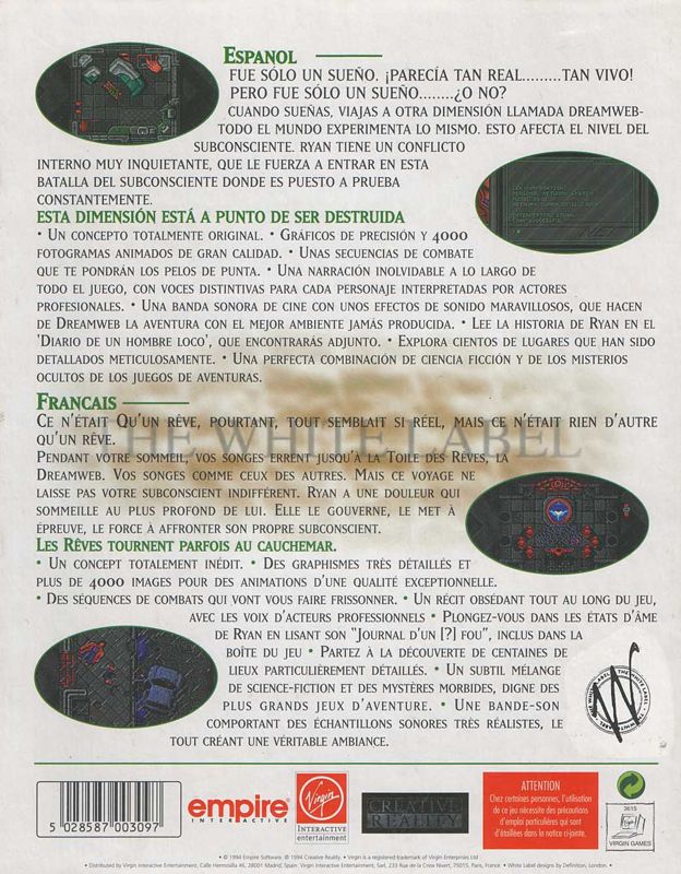 Back Cover for DreamWeb (DOS) (The White Label Release)