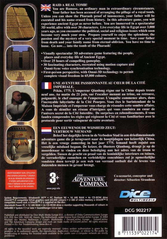 Back Cover for Egypt 1156 B.C.: Tomb of the Pharaoh (Windows) (Dice release)