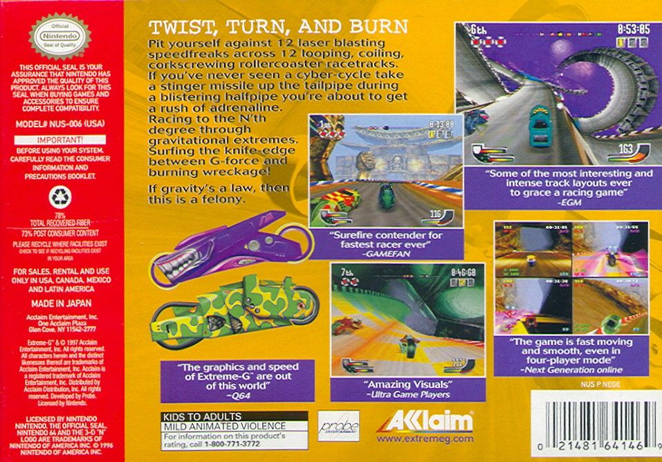 Back Cover for Extreme-G (Nintendo 64)
