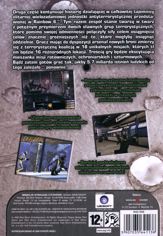 Back Cover for Tom Clancy's Rainbow Six: Rogue Spear - Platinum Pack (Windows) (Nicolas Action release)