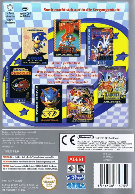 Back Cover for Sonic Mega Collection (GameCube) (Player's Choice release)