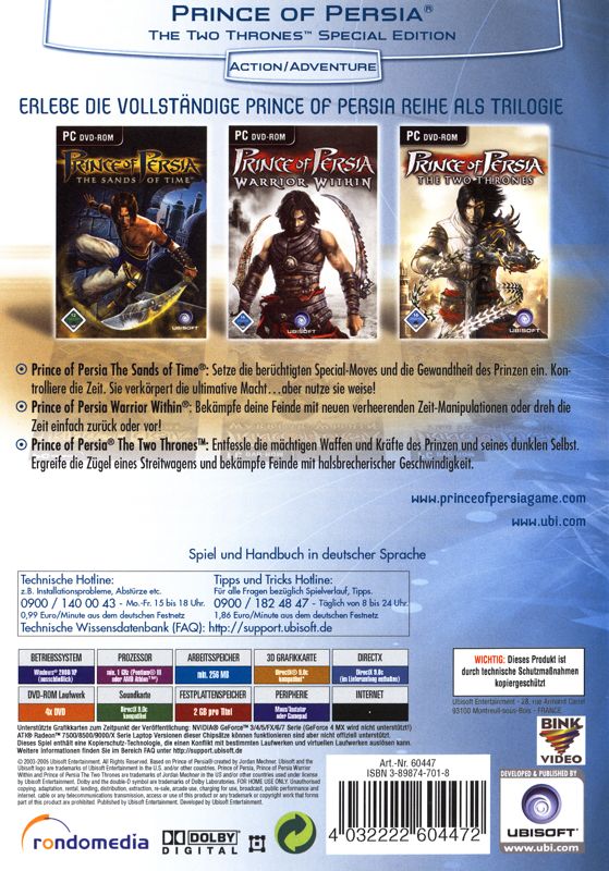 Back Cover for Prince of Persia Trilogy (Windows) (Ubisoft Exclusive release)