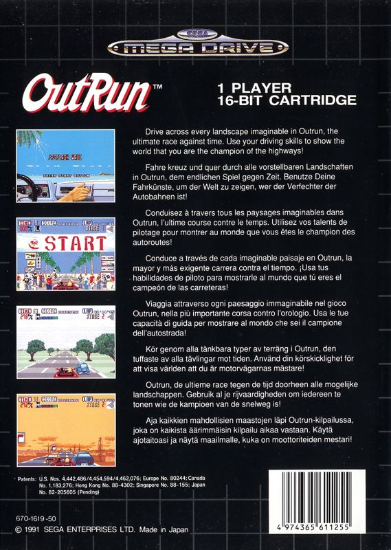 Back Cover for OutRun (Genesis)