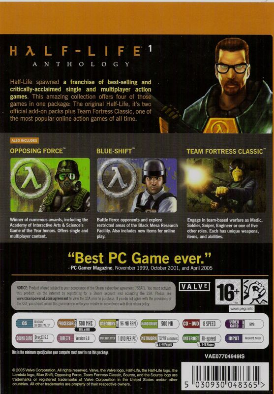 Back Cover for Half-Life 1: Anthology (Windows)