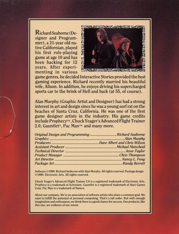 Inside Cover for Escape from Hell (DOS) (5.25" disk release)