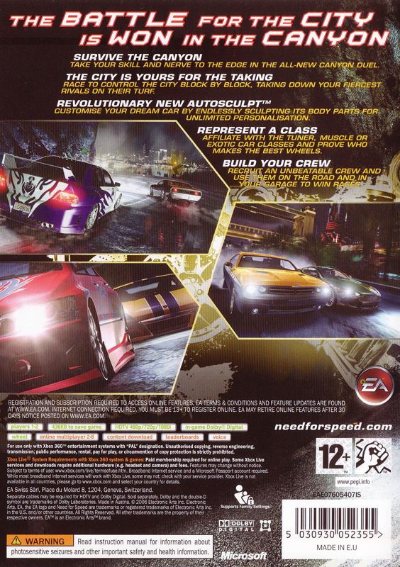 Back Cover for Need for Speed: Carbon (Xbox 360)