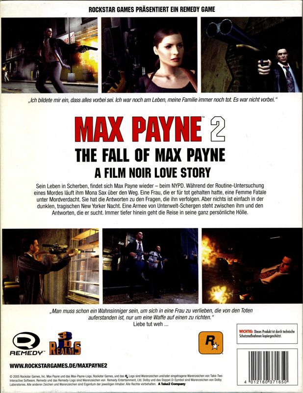 Back Cover for Max Payne 2: The Fall of Max Payne (Windows) (Software Pyramide release)