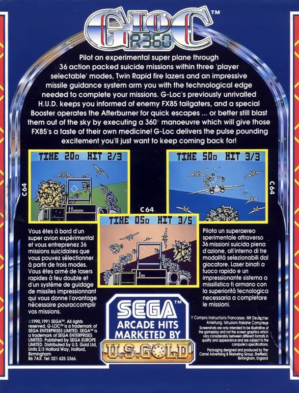 Back Cover for G-Loc: Air Battle (Commodore 64)