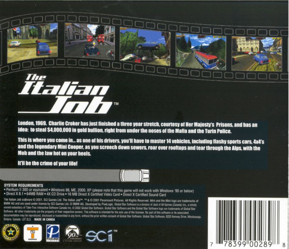 Other for The Italian Job (Windows): Jewel Case - Back