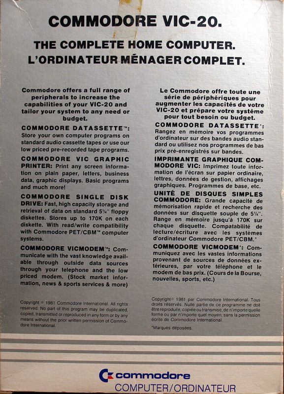 Back Cover for Secret Mission (VIC-20) (Bilingual package)