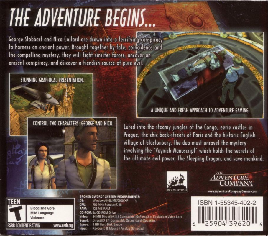 Back Cover for Broken Sword: The Sleeping Dragon (Windows) (Editor's Choice release)
