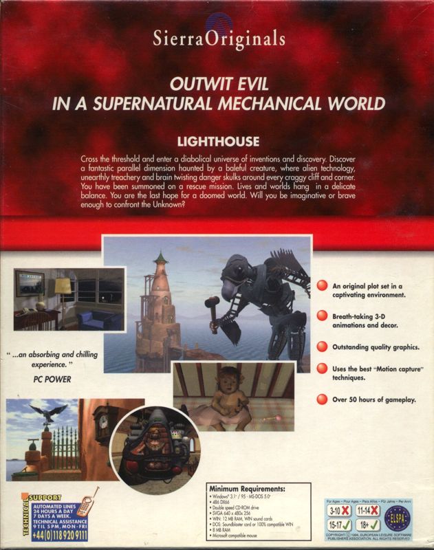 Back Cover for Lighthouse: The Dark Being (DOS and Windows and Windows 3.x) (Sierra Originals Release)