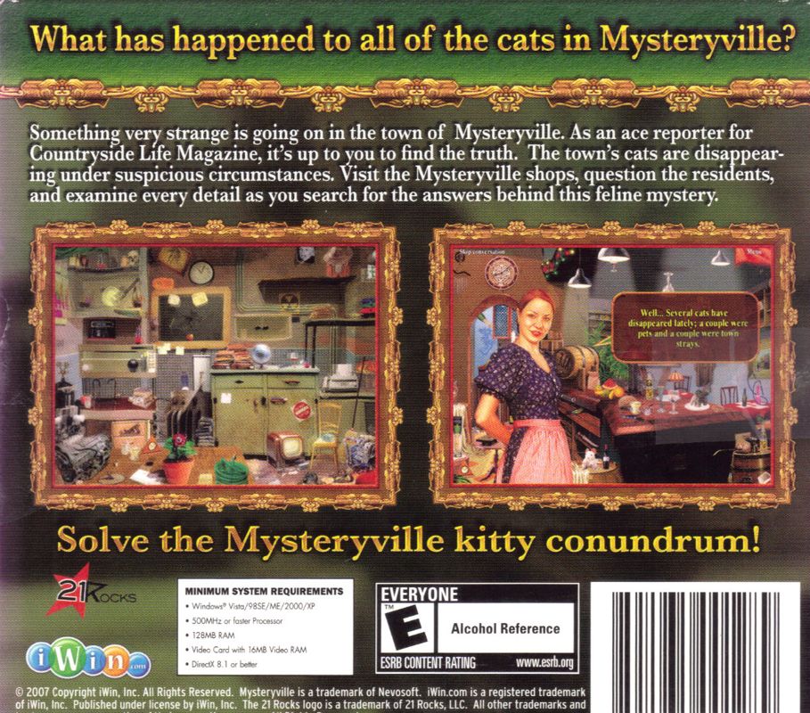 Back Cover for Mysteryville (Windows)