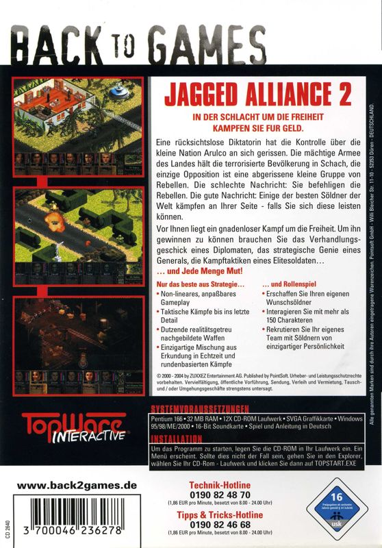 Back Cover for Jagged Alliance 2 (Windows) (Back to Games release)