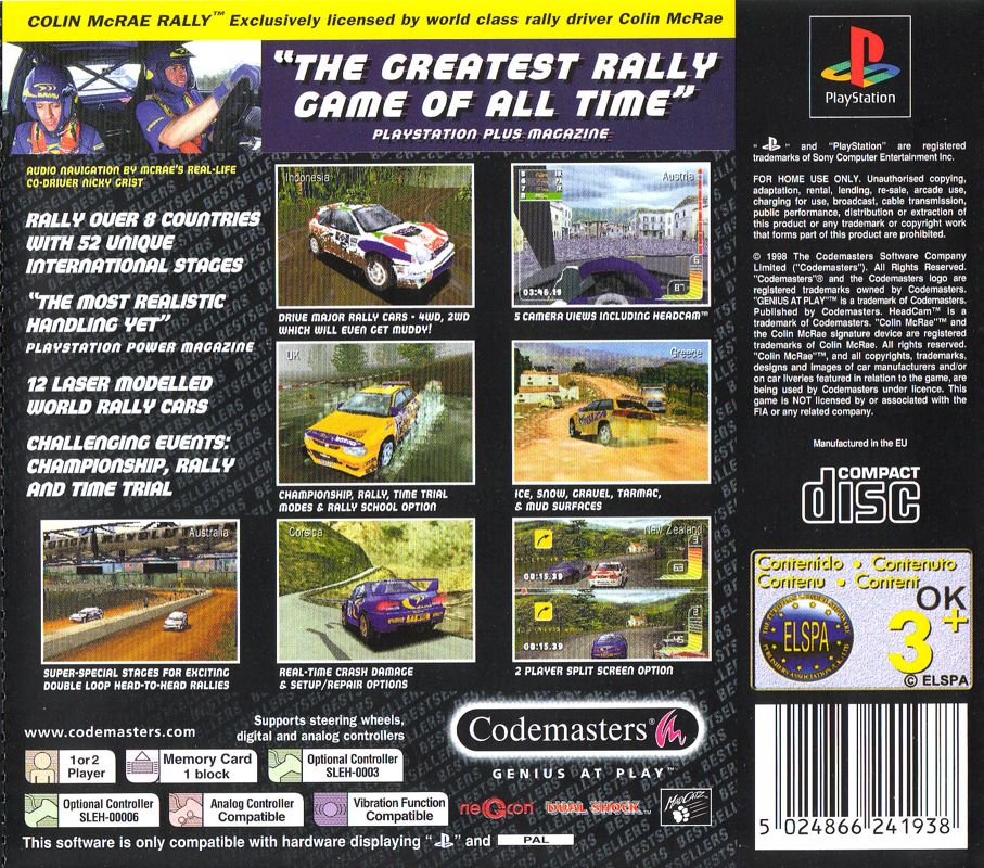 Back Cover for Colin McRae Rally (PlayStation) (Value Series release)