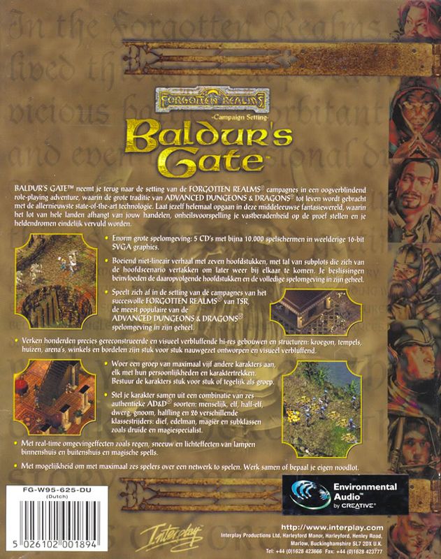 Back Cover for Baldur's Gate (Windows)
