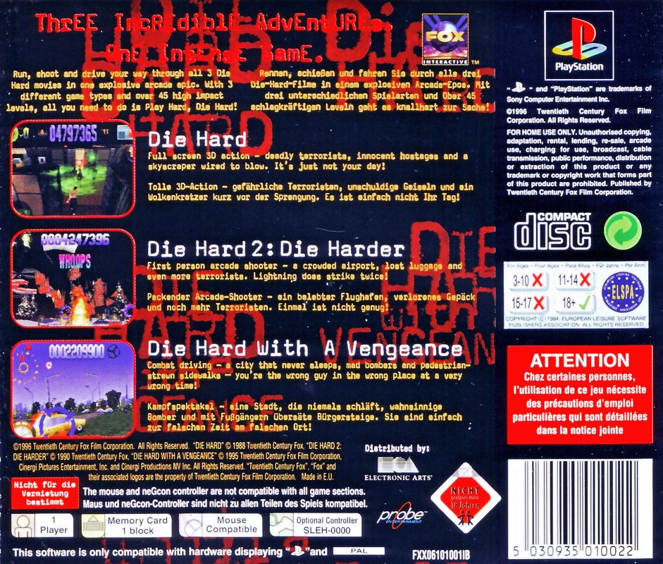 Back Cover for Die Hard Trilogy (PlayStation)