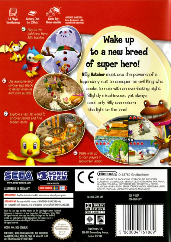 Back Cover for Billy Hatcher and the Giant Egg (GameCube)