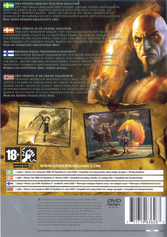 Back Cover for God of War (PlayStation 2) (Platinum release)