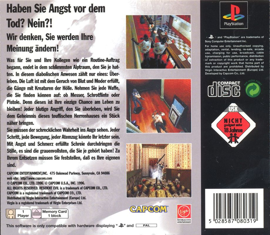 Back Cover for Resident Evil (PlayStation)