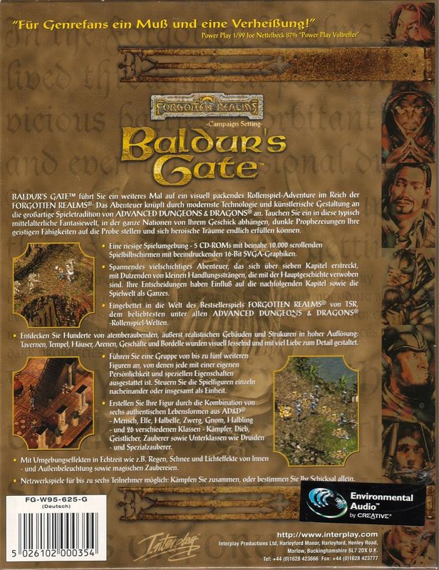 Back Cover for Baldur's Gate (Windows)