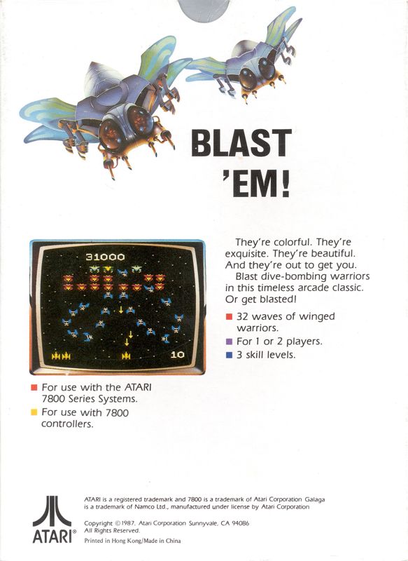 Back Cover for Galaga (Atari 7800)