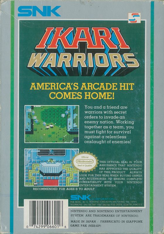 Back Cover for Ikari Warriors (NES)