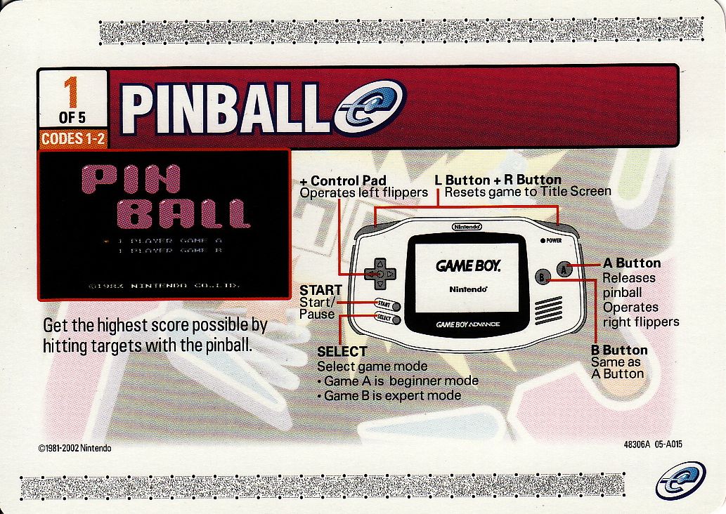 Media for Pinball (Game Boy Advance) (Card Package): e-Card 1 - Front