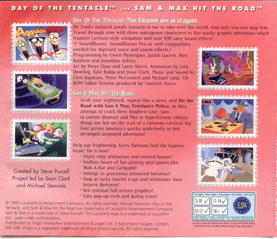 Back Cover for Sam & Max and Day of the Tentacle Classic Adventures Pack (DOS) (White Label release)