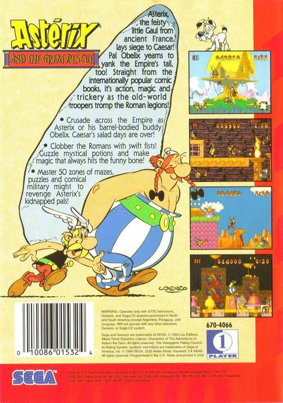 Back Cover for Astérix and the Great Rescue (Genesis)