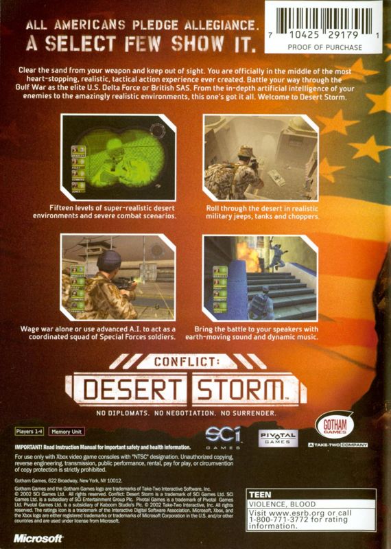 Back Cover for Conflict: Desert Storm (Xbox)