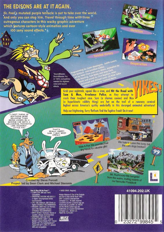 Back Cover for Sam & Max and Day of the Tentacle Classic Adventures Pack (DOS) (LucasArts Classic release)