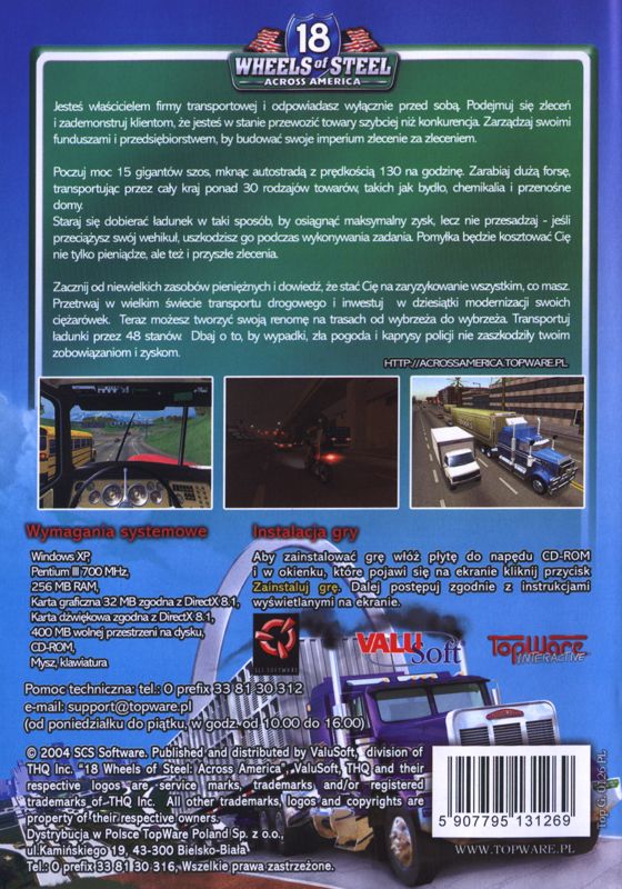 Back Cover for 18 Wheels of Steel: Across America (Windows)