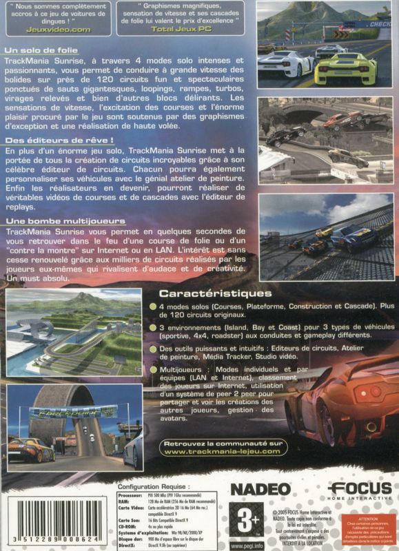 Back Cover for TrackMania Sunrise (Windows)