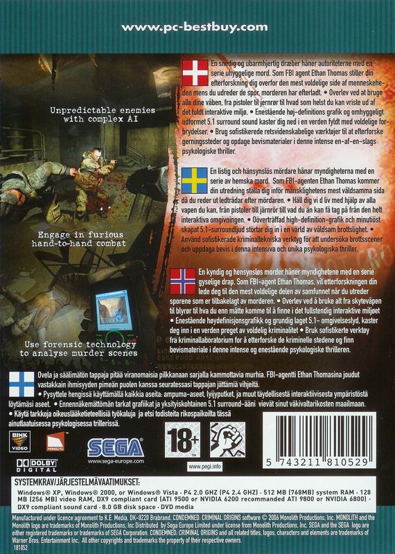 Condemned: Criminal Origins cover or packaging material - MobyGames