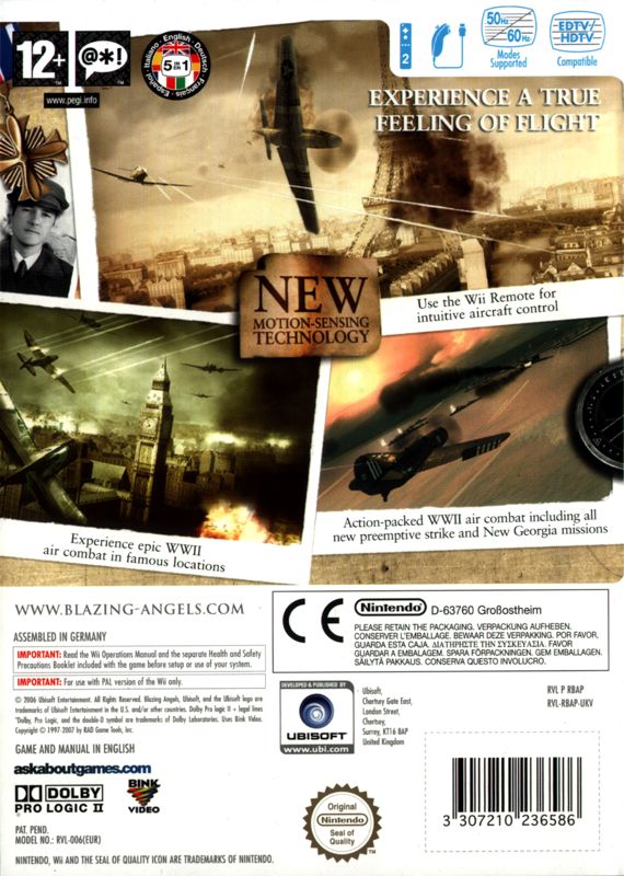 Back Cover for Blazing Angels: Squadrons of WWII (Wii)