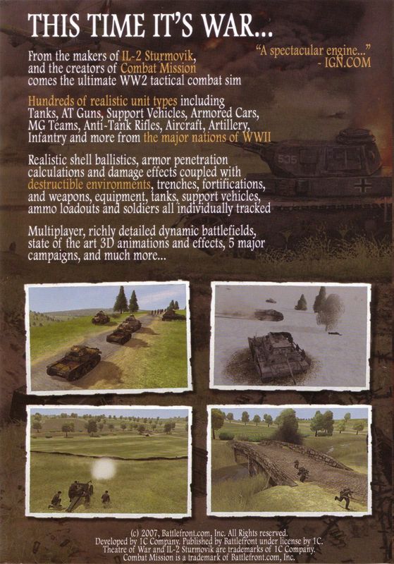 Back Cover for Theatre of War (Windows)
