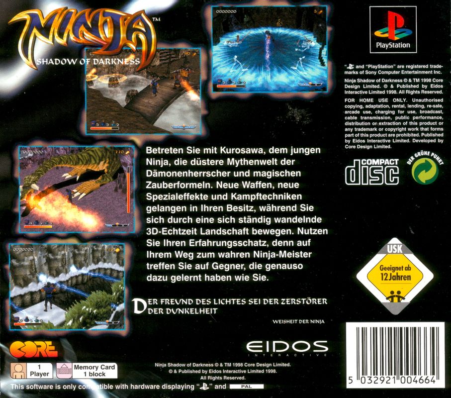 Back Cover for Ninja: Shadow of Darkness (PlayStation)