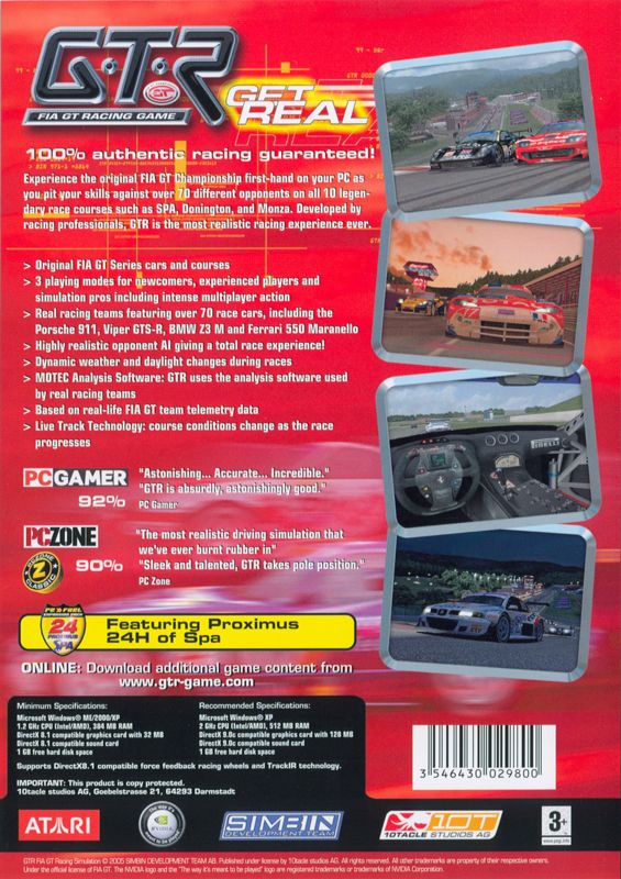 Back Cover for GTR: FIA GT Racing Game (Windows)