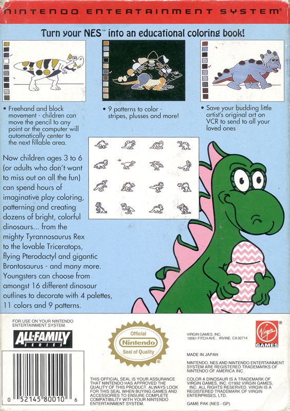 Back Cover for Color a Dinosaur (NES)