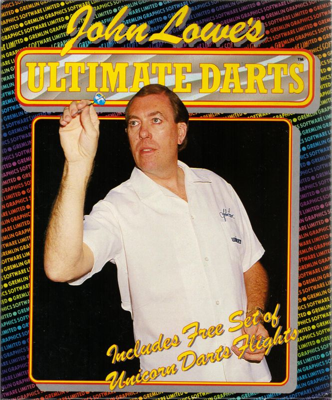 Front Cover for John Lowe's Ultimate Darts (Amiga and Atari ST and Commodore 64) (This is the cover and rear image of the 1989 release - All versions came in the same box design - the only difference was a sticker on the side of the box stating which version it was. )