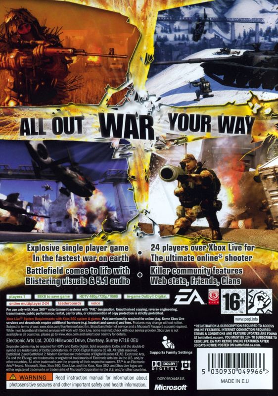 Back Cover for Battlefield 2: Modern Combat (Xbox 360)