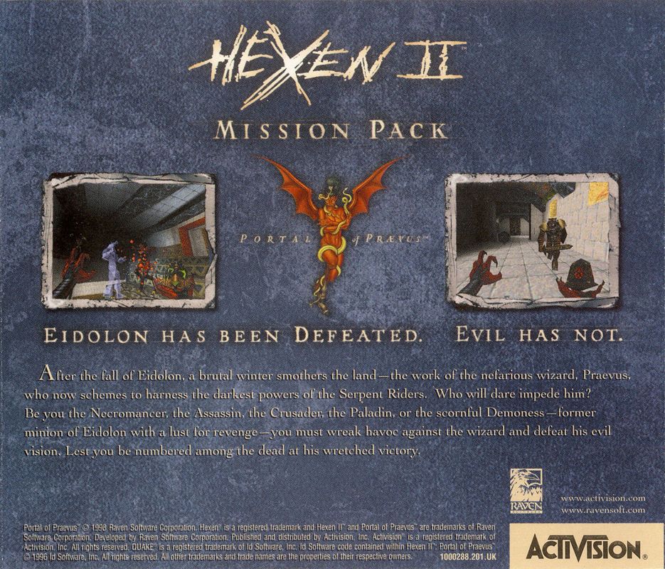 Other for Hexen II: Mission Pack - Portal of Praevus (Windows): Jewel Case - Back