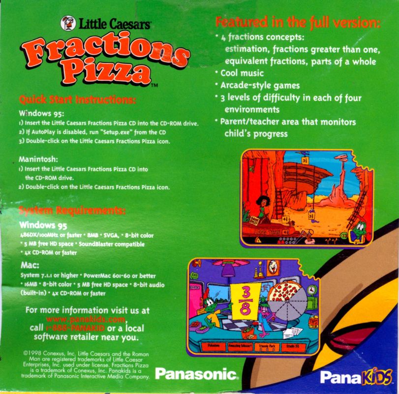 Back Cover for Little Caesars Fractions Pizza (Macintosh and Windows) (Demo CD)