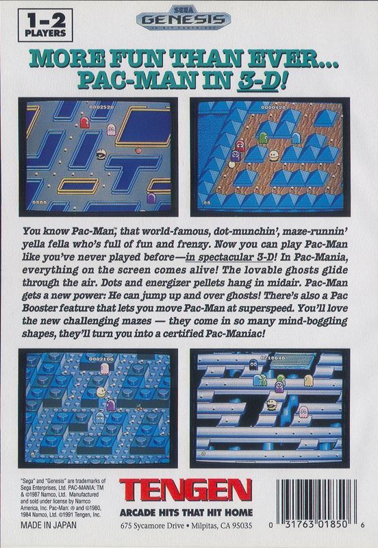 Back Cover for Pac-Mania (Genesis)