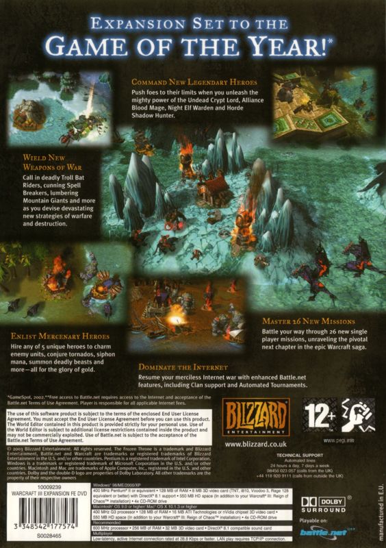 Back Cover for WarCraft III: The Frozen Throne (Macintosh and Windows)
