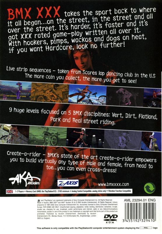 Back Cover for BMX XXX (PlayStation 2)