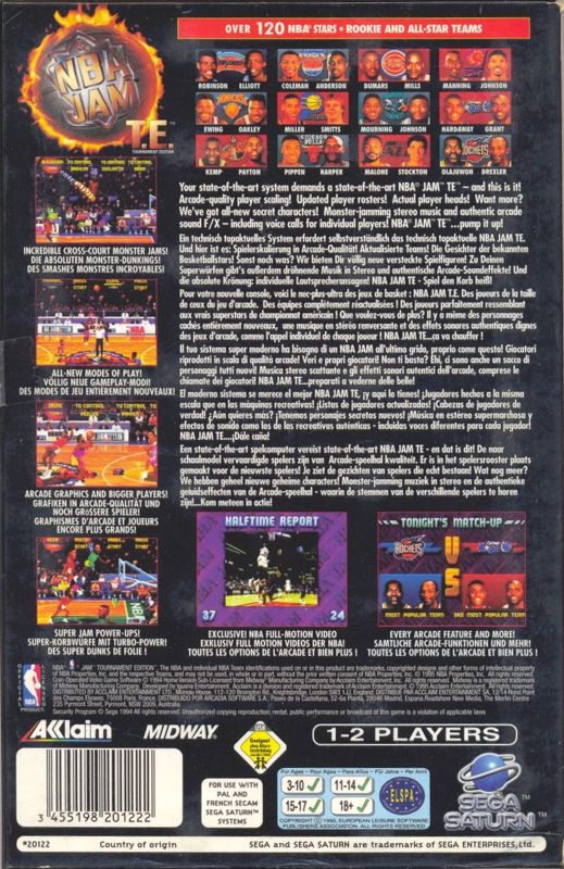 Back Cover for NBA Jam Tournament Edition (SEGA Saturn)