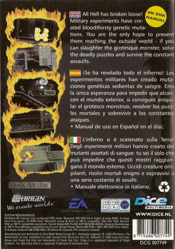 Back Cover for Abuse (DOS) (Dice Multimedia release)