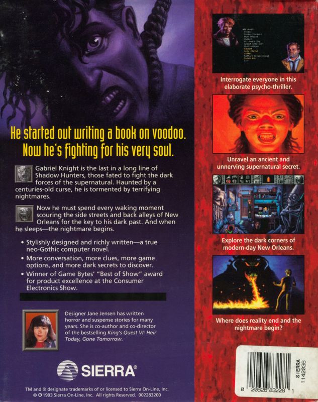 Back Cover for Gabriel Knight: Sins of the Fathers (DOS and Windows 3.x)